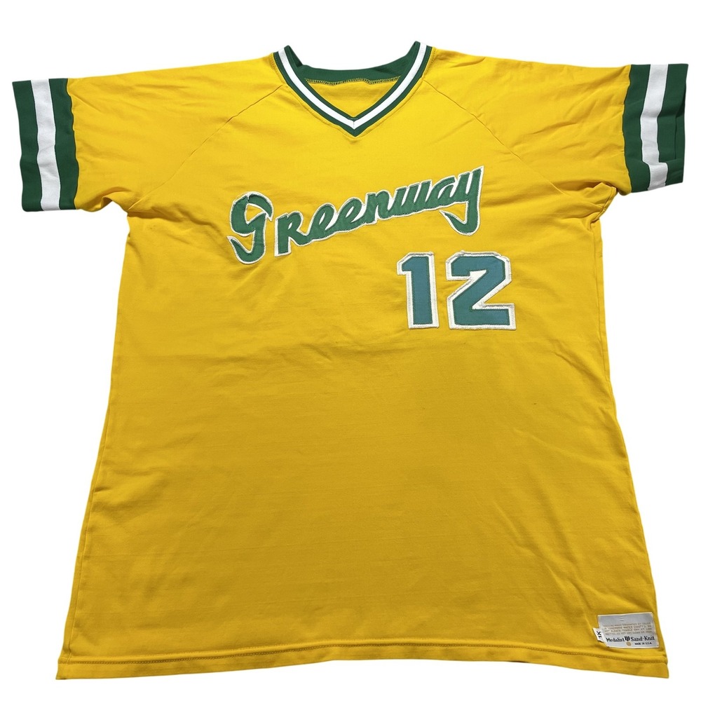 Vintage Medalist Sand-Knit Shirt Mens XL Yellow Greenway 12 Baseball Jersey USA